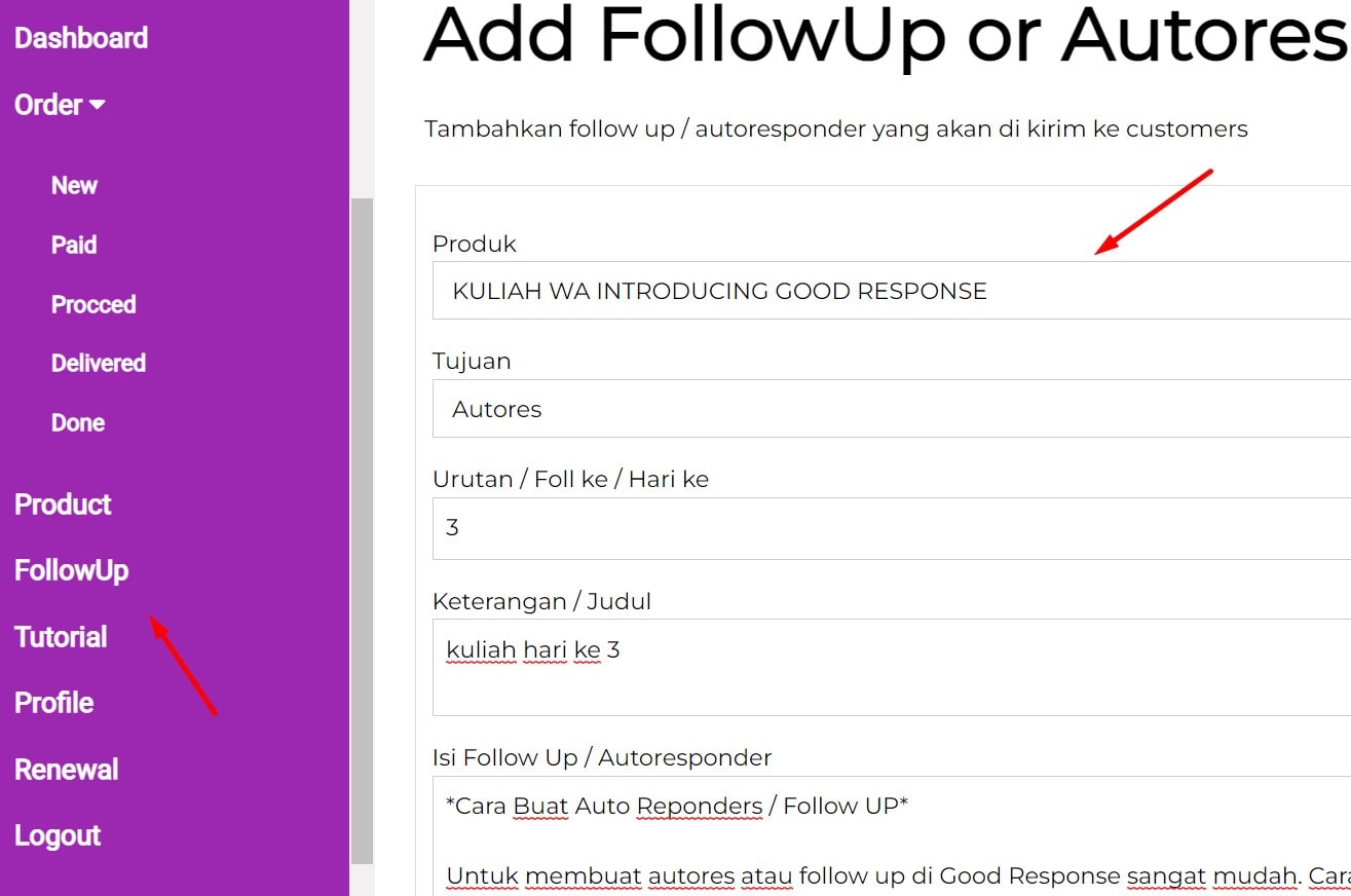 Cara Membuat Autoresponder WA / Follow UP di Good Response